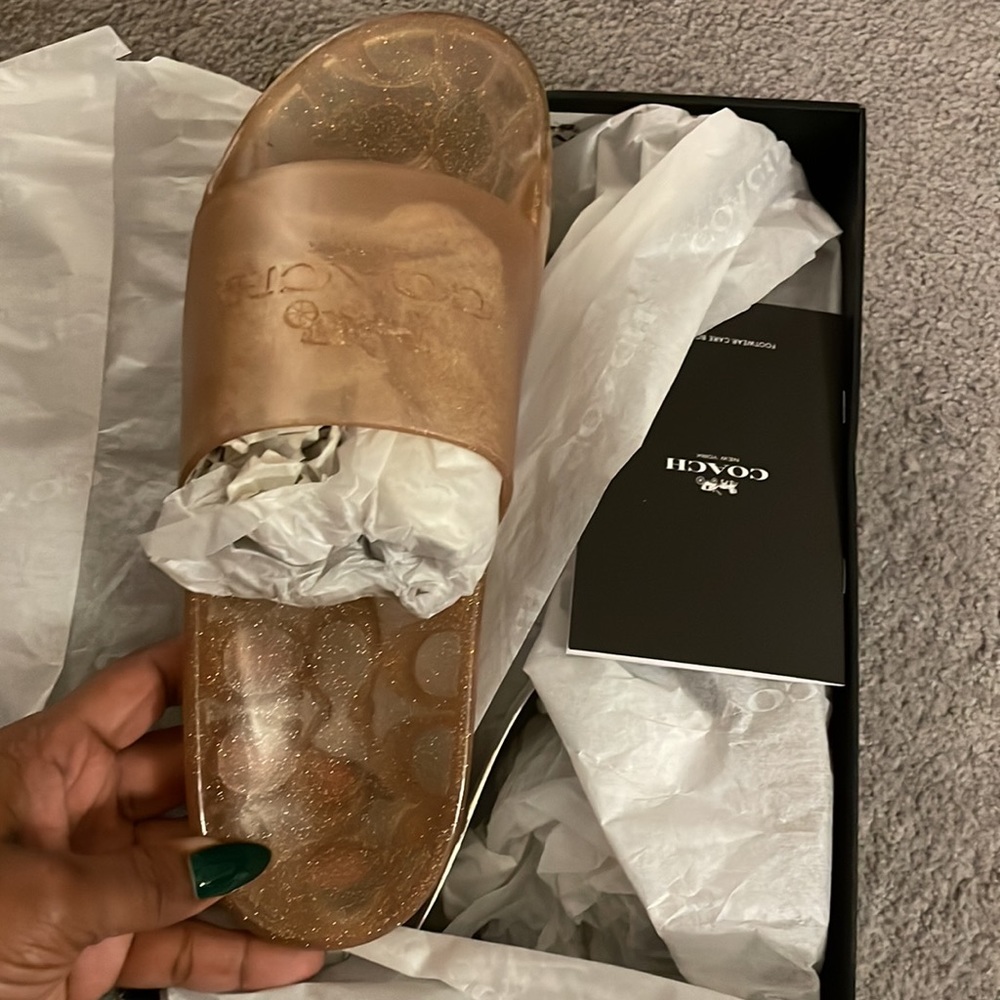 BNIB Dark Gold Coach Slides